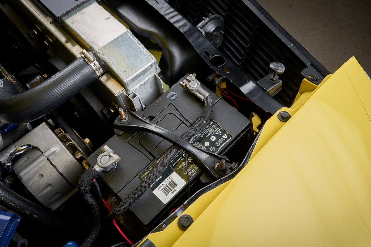 Car battery in a Ford Mustang.