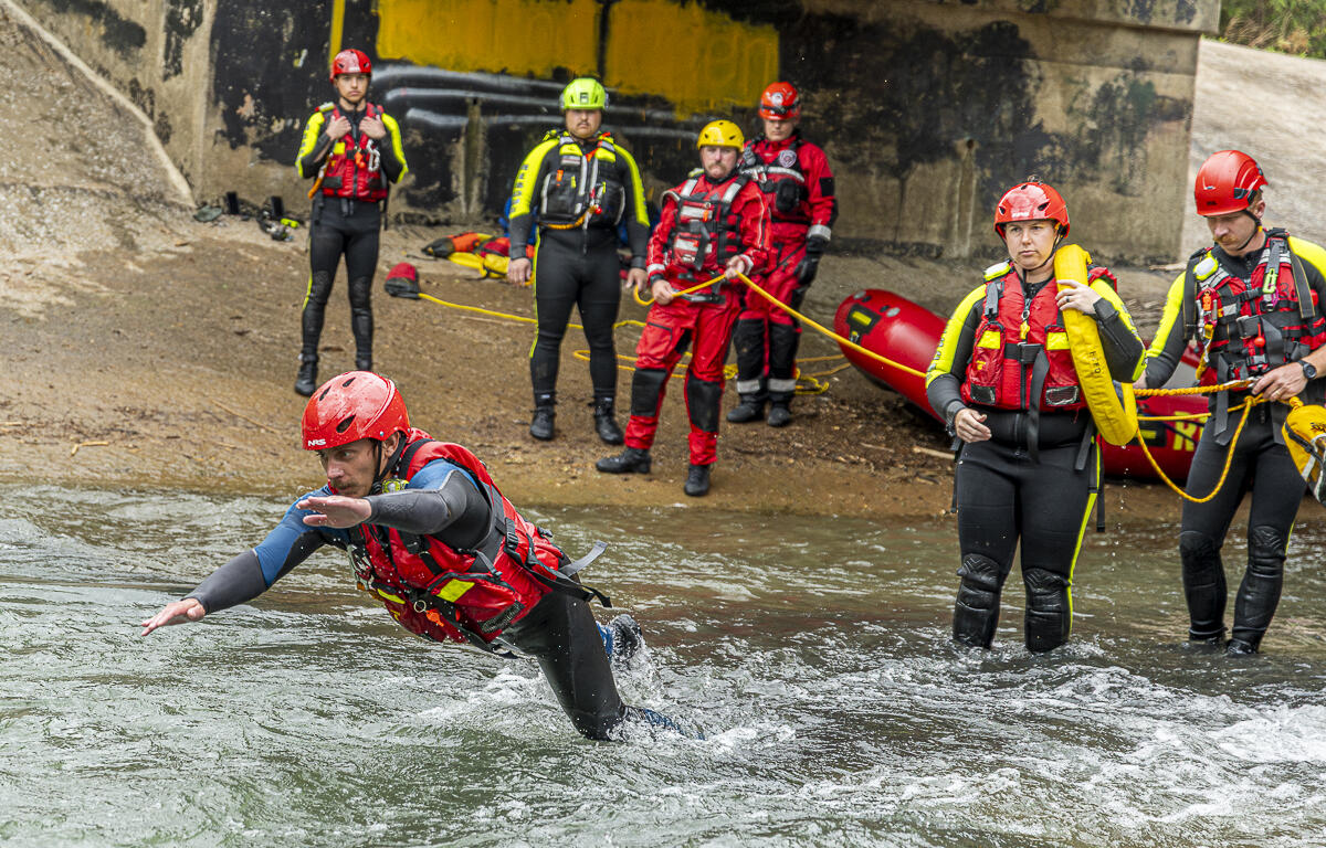 Fort Campbell Fire and Emergency Services conducts swift water rescue training on April 24, 2025. (Jeff Danault)