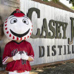 The Hoptown Hoppers baseball team mascot Stitches at the meet the team event at Casey Jones Distillery on May 30, 2025