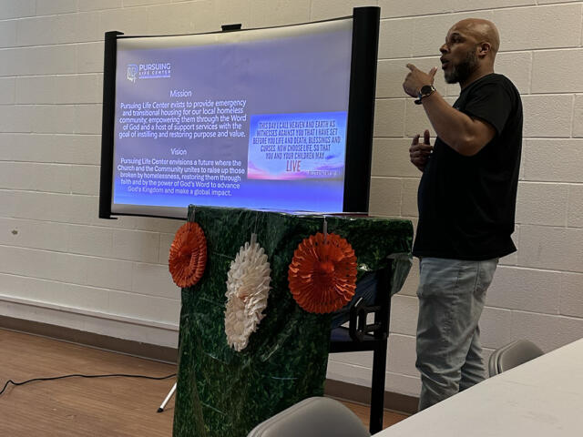 John Carter presenting his vision for the Pursuing Life Center on June 27 (Abigail Krieg)