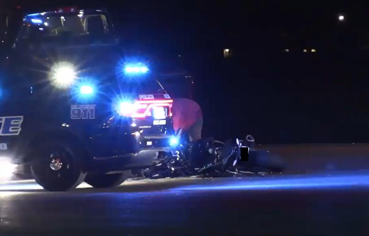 A motorcycle and a car crashed on Fort Campbell Boulevard in Oak Grove on March 20, 2026. (Enrique Hernandez, Dash 10 Media)