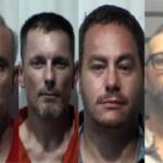 Four mugshots of adult men facing forward in jail attire, shown side by side in a lineup-style collage.
