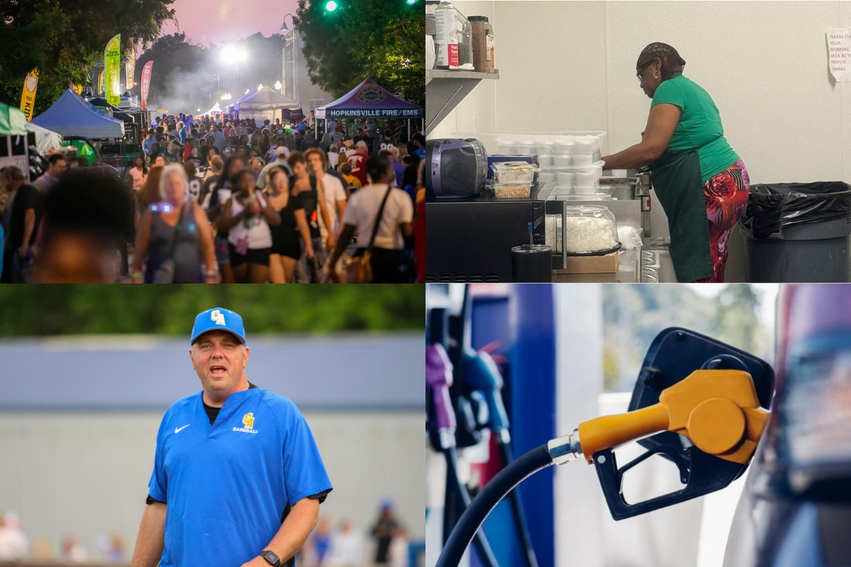 Crowd-filled outdoor festival with tents and vendors at dusk, people walking and socializing across multiple stalls on a street. (informative image)