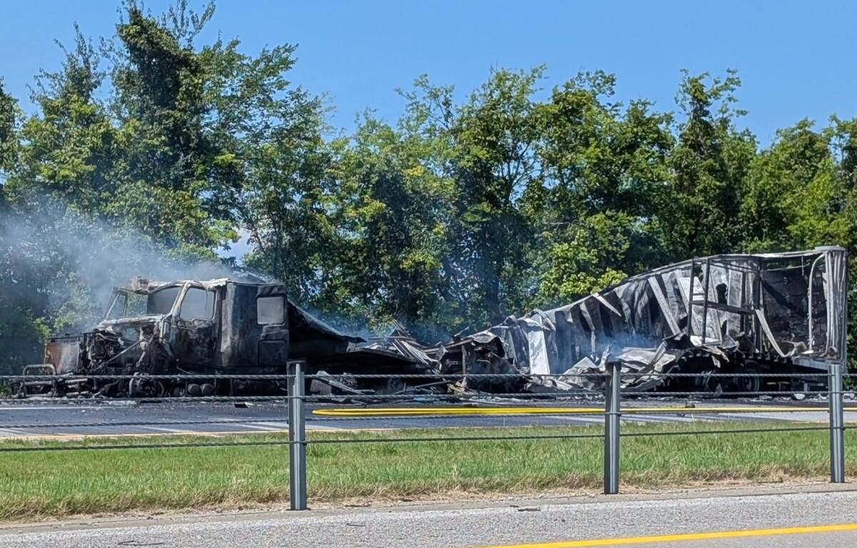A tractor trailer fire on Interstate 24 in Christian County on Aug. 5, 2026. (Christian County Sheriff's Office, contributed)