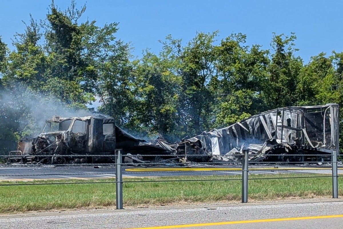 A tractor trailer fire on Interstate 24 in Christian County on Aug. 5, 2026. (Christian County Sheriff's Office, contributed)