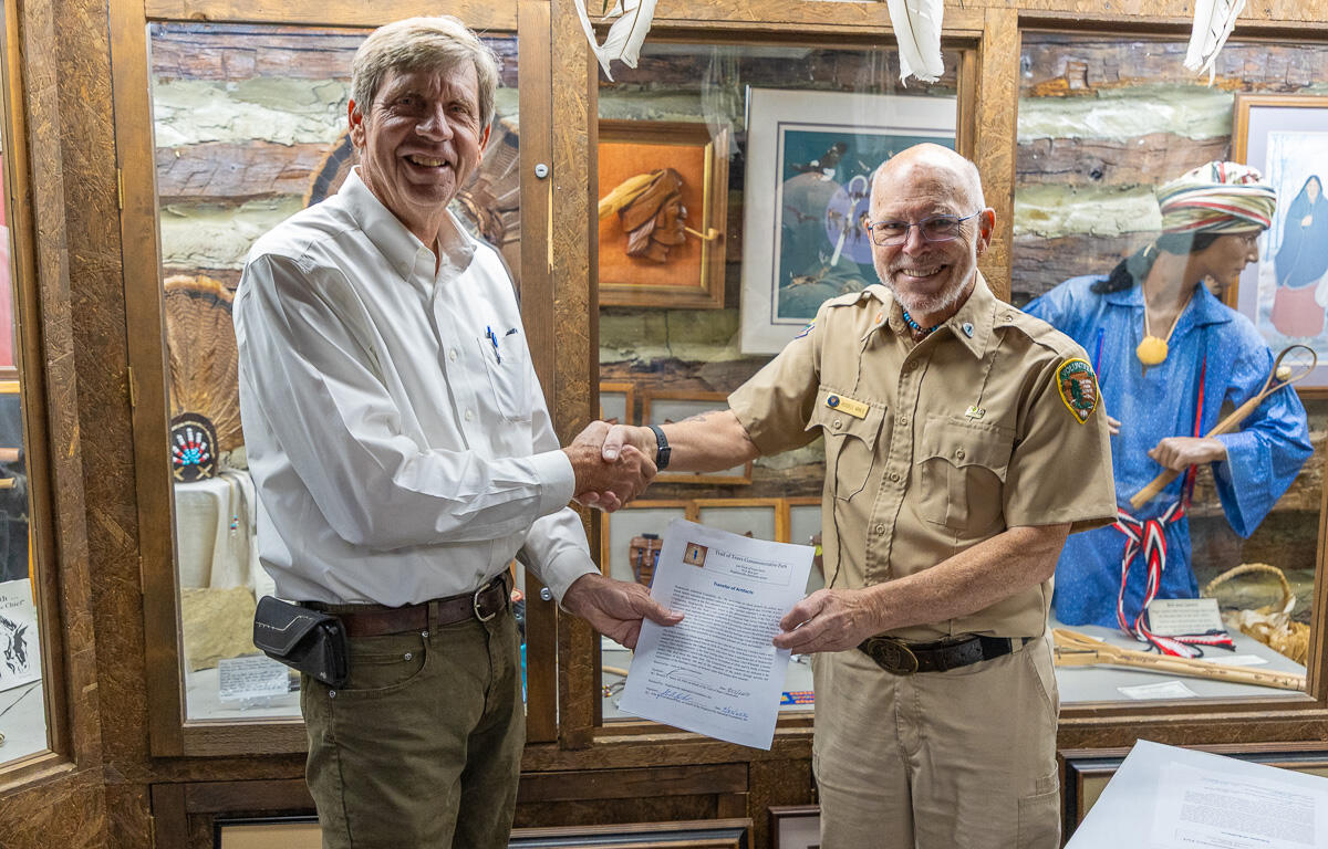 John Crenshaw and Russell Vance showcase new artifacts at Trail of Tears Heritage Center in Hopkinsville on September 22, 2026 (Wesley Irvin).