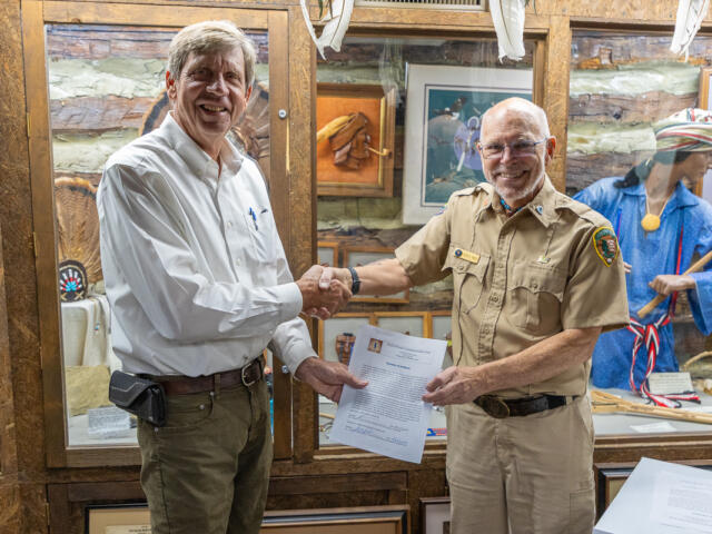 John Crenshaw and Russell Vance showcase new artifacts at Trail of Tears Heritage Center in Hopkinsville on September 22, 2026 (Wesley Irvin).