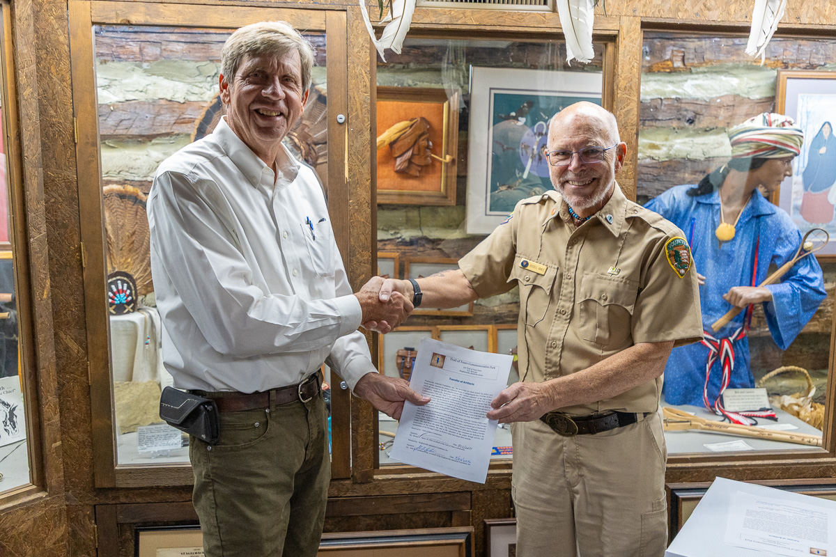 John Crenshaw and Russell Vance showcase new artifacts at Trail of Tears Heritage Center in Hopkinsville on September 22, 2026 (Wesley Irvin).